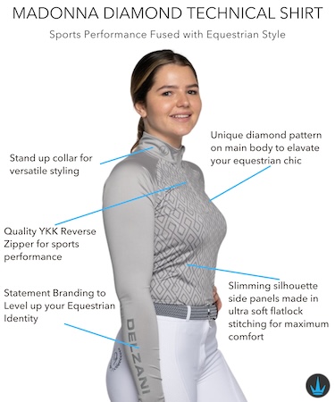 Madonna Diamond Technical Horse Riding Shirt Grey